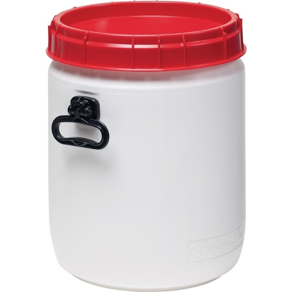 Produktabbildung Nr. 2: Weithalsfass 34l weiß m.rotem Deckel m.2 Tragegriffen Einfüllöffnung-D.295mm