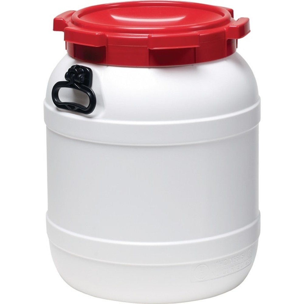 Produktabbildung Nr. 2: Weithalsfass 55,0l weiß m.rotem Deckel m.2 Tragegriffen Einfüllöffnung-D.282mm