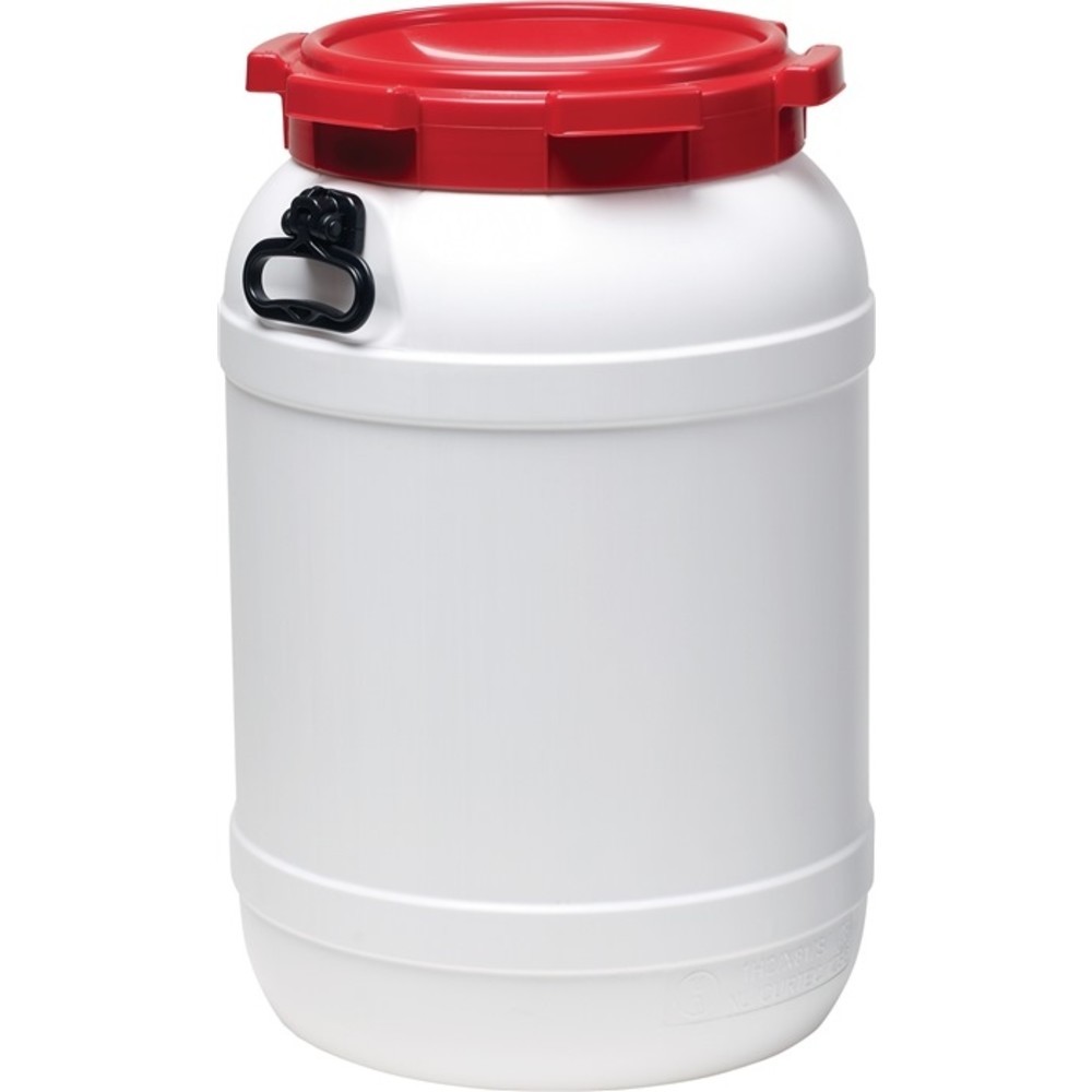 Produktabbildung Nr. 2: Weithalsfass 68,0l weiß m.rotem Deckel m.2 Tragegriffen Einfüllöffnung-D.282mm