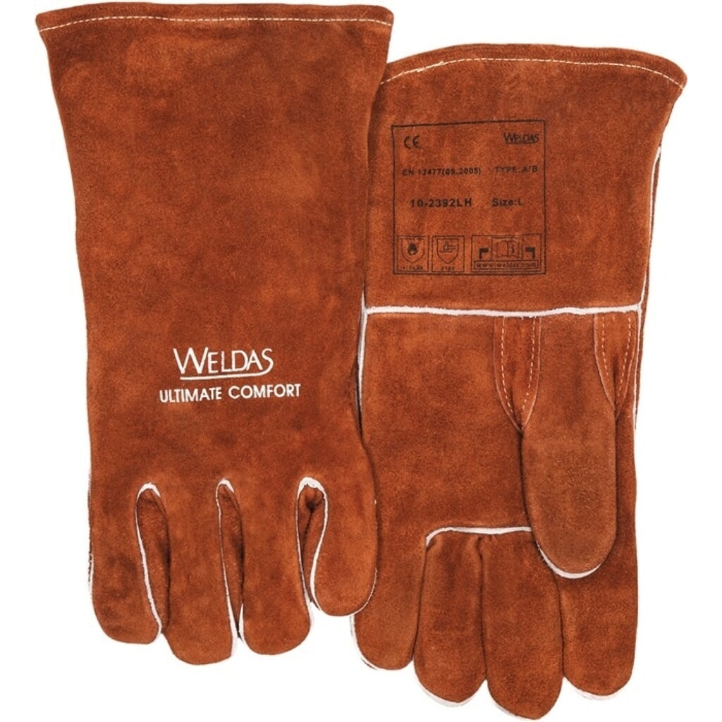 WELDAS Schweißerhandschuhe, Größe L (9) braun, 5 Paar, EN 388, EN 12477 PSA-Kategorie II Produktabbildung: WELDAS Schweißerhandschuhe, Größe L (9) braun, 5 Paar, EN 388, EN 12477 PSA-Kategorie II
