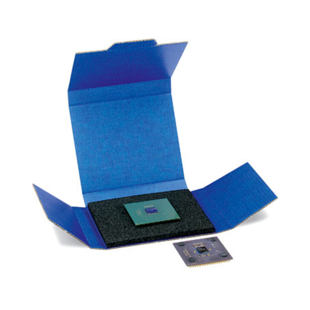 Produktabbildung: Wellpapp-Chipbox, 100 x 60 x 15 mm, blau, mit 6 mm rosa Innenschaum