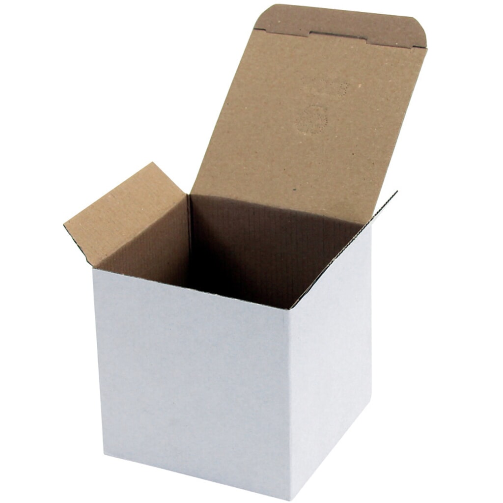 Wellpapp-Faltkarton 1-wellig, 118 x 118 x 115 mm, weiß, Automatikboden Produktabbildung: Wellpapp-Faltkarton 1-wellig, 118 x 118 x 115 mm, weiß, Automatikboden