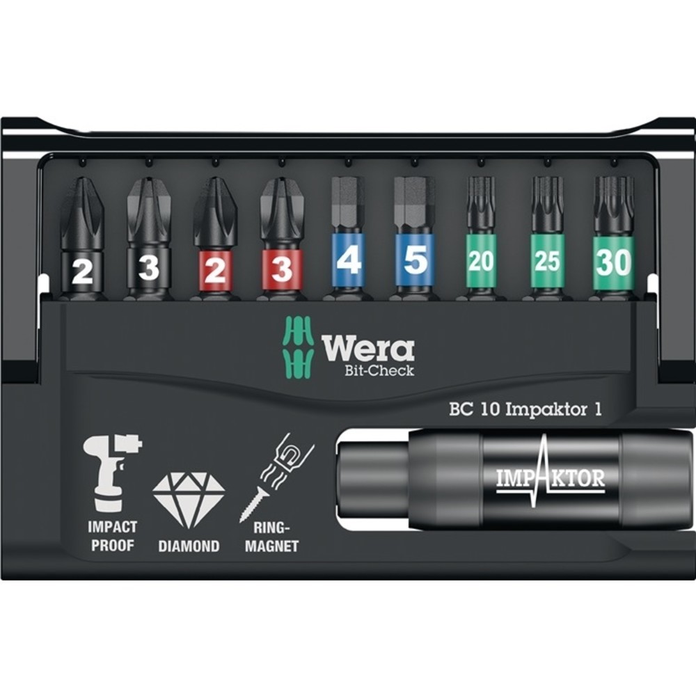 Produktabbildung Nr. 2: Bitsortiment Bit-Check 10 Impaktor 1 10-teilig PH/PZD/T/6-KT. Schnellwechselhalter