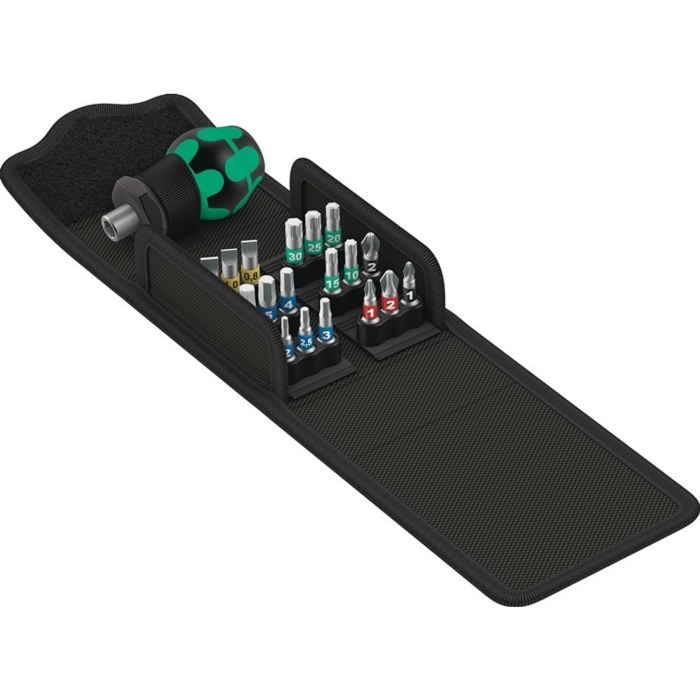 Produktabbildung: WERA Bitsortiment KK Stubby 1, PH/PZD/TORX®/6Kt./Schlitz, 19-teilig