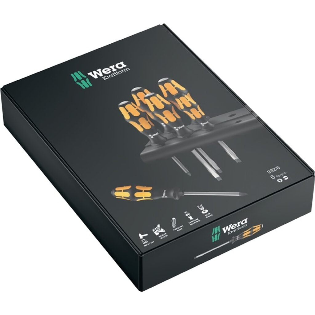 Produktabbildung: WERA Schraubendrehersatz 932/6 6-tlg.Schlitz/PH 2K-Griff 6-Kant-Klinge/Ans
