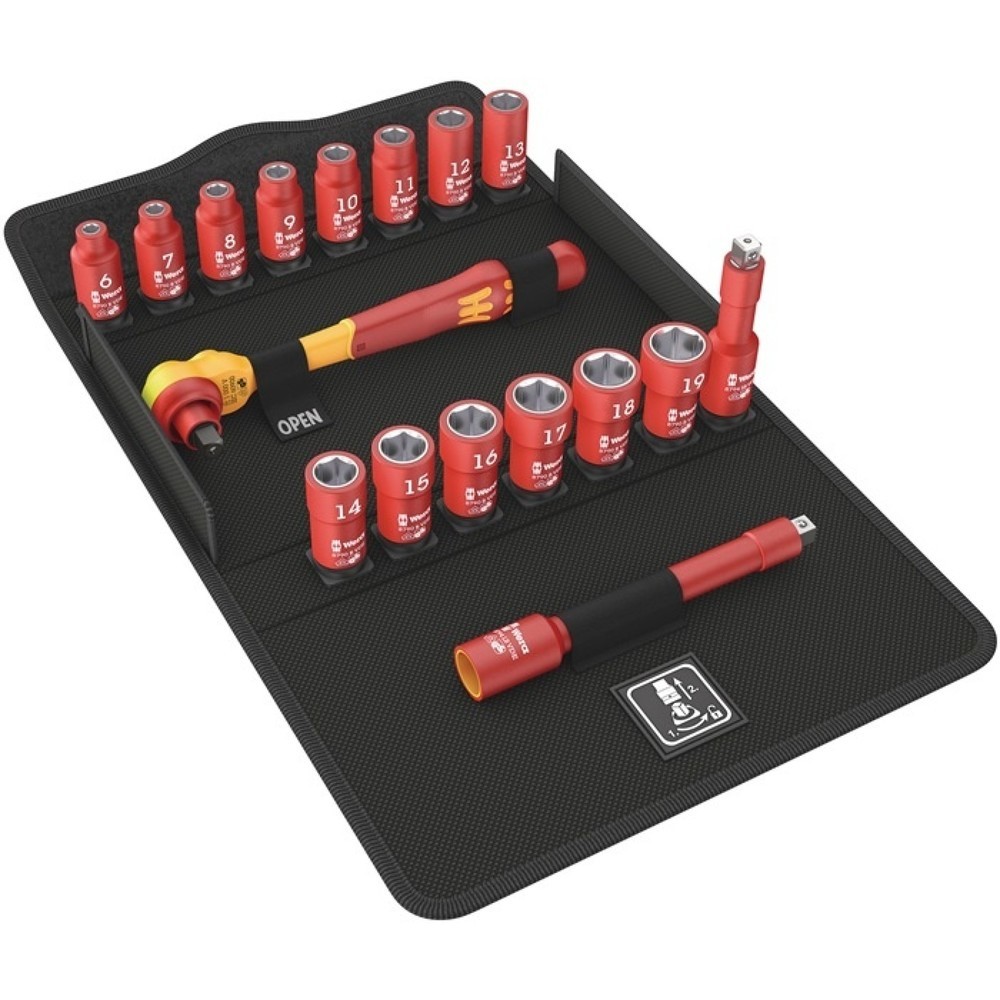 Produktabbildung: WERA Steckschlüsselsatz 8100 SB VDE 1 Zyklop 17-tlg.3/8 Zoll SW 6-19mm Z.80 6KT