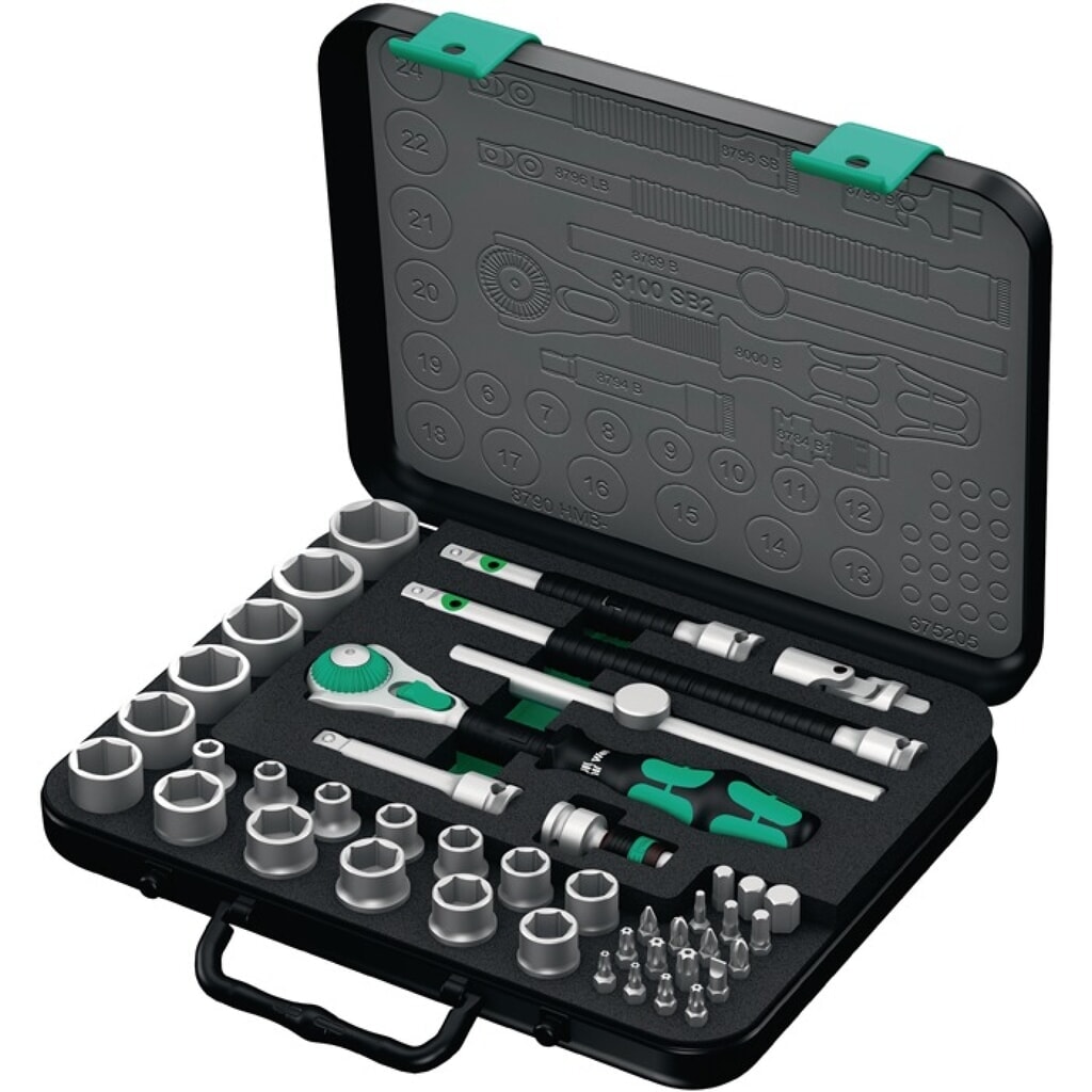 WERA Steckschlüsselsatz 8100 SB2 Zyklop 43-tlg.3/8 Zoll SW 6-24mm Z.72 6KT Produktabbildung: WERA Steckschlüsselsatz 8100 SB2 Zyklop 43-tlg.3/8 Zoll SW 6-24mm Z.72 6KT