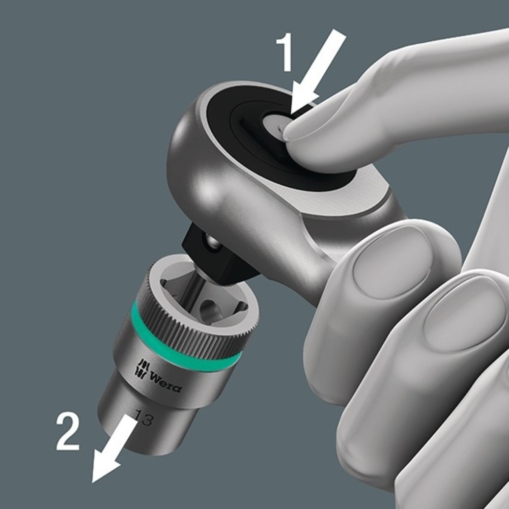 Produktabbildung Nr. 2: WERA D.-Knarre Zyklop Metal push 1/4 Zoll 76 Z.L.141mm