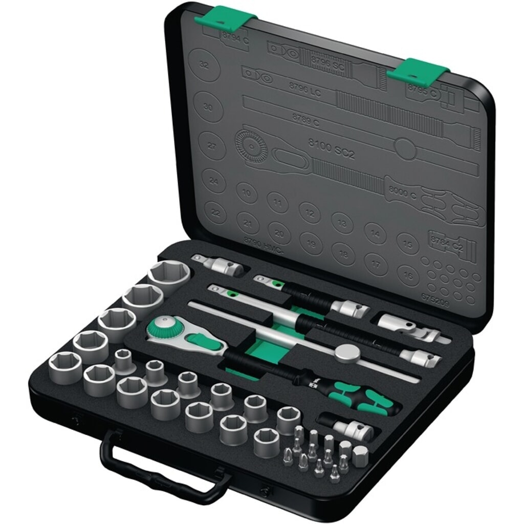 WERA Steckschlüsselsatz Zyklop Speed 37-tlg.1/2 Zoll SW 10-32mm Z.72 6KT Produktabbildung: WERA Steckschlüsselsatz Zyklop Speed 37-tlg.1/2 Zoll SW 10-32mm Z.72 6KT