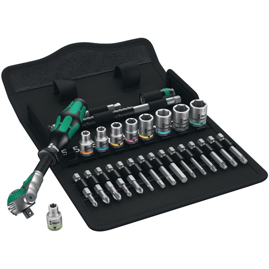WERA Steckschlüsselsatz 8100 SA 6 28-tlg.1/4 Zoll SW 5-13mm Z.72 6KT Produktabbildung: WERA Steckschlüsselsatz 8100 SA 6 28-tlg.1/4 Zoll SW 5-13mm Z.72 6KT