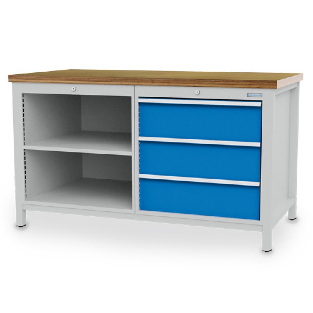Product afbeelding: Werkbank Bedrunka+Hirth R 24-24, hxbxd 859 x 1.500 x 750 mm, lichtgrijs, lichtblauw, 3 lades 3x200 mm