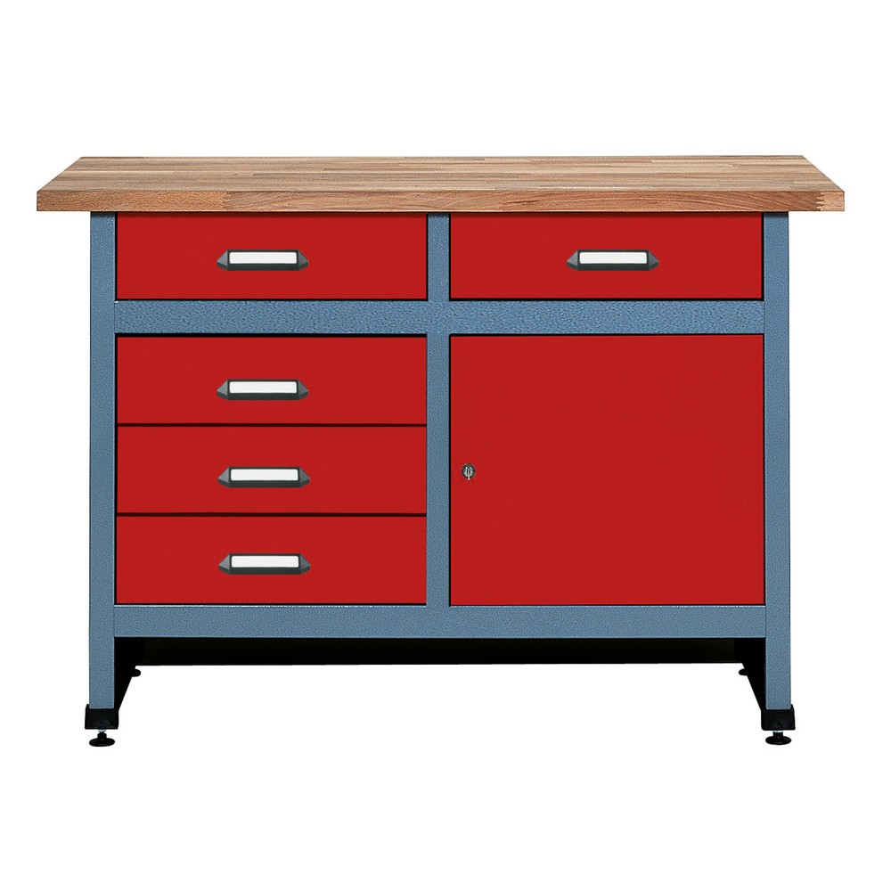 Productafbeelding nr. 1: Werkbank met ladeblok + deur, bxd 1.200 x 600 mm, rood