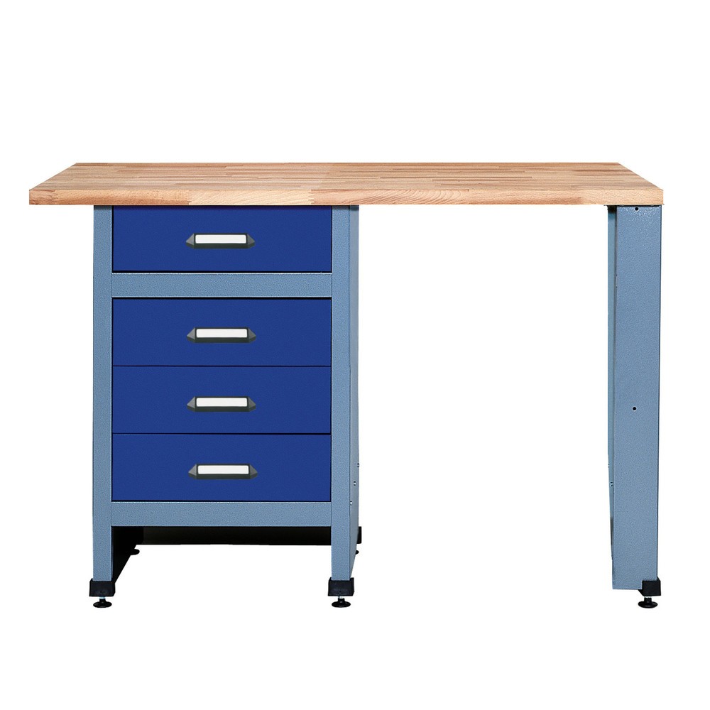Product afbeelding: Werkbank met 4 lades + deur + opbergvak, bxd 1.200 x 600 mm, blauw