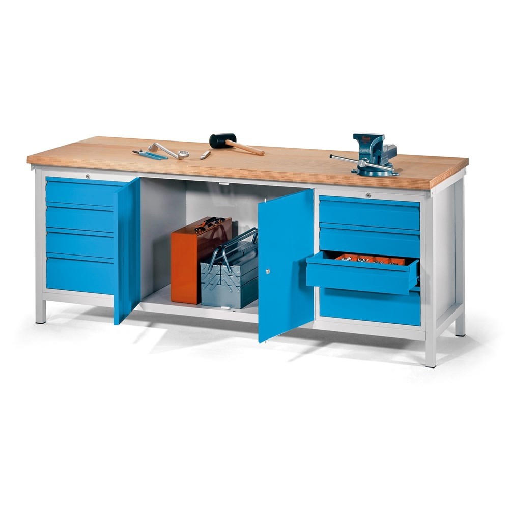 Product afbeelding: Werkbank PAVOY met 2 ladeblokken + kast, hxbxd 900 x 2.000 x 700 mm, lichtgrijs, antracietgrijs