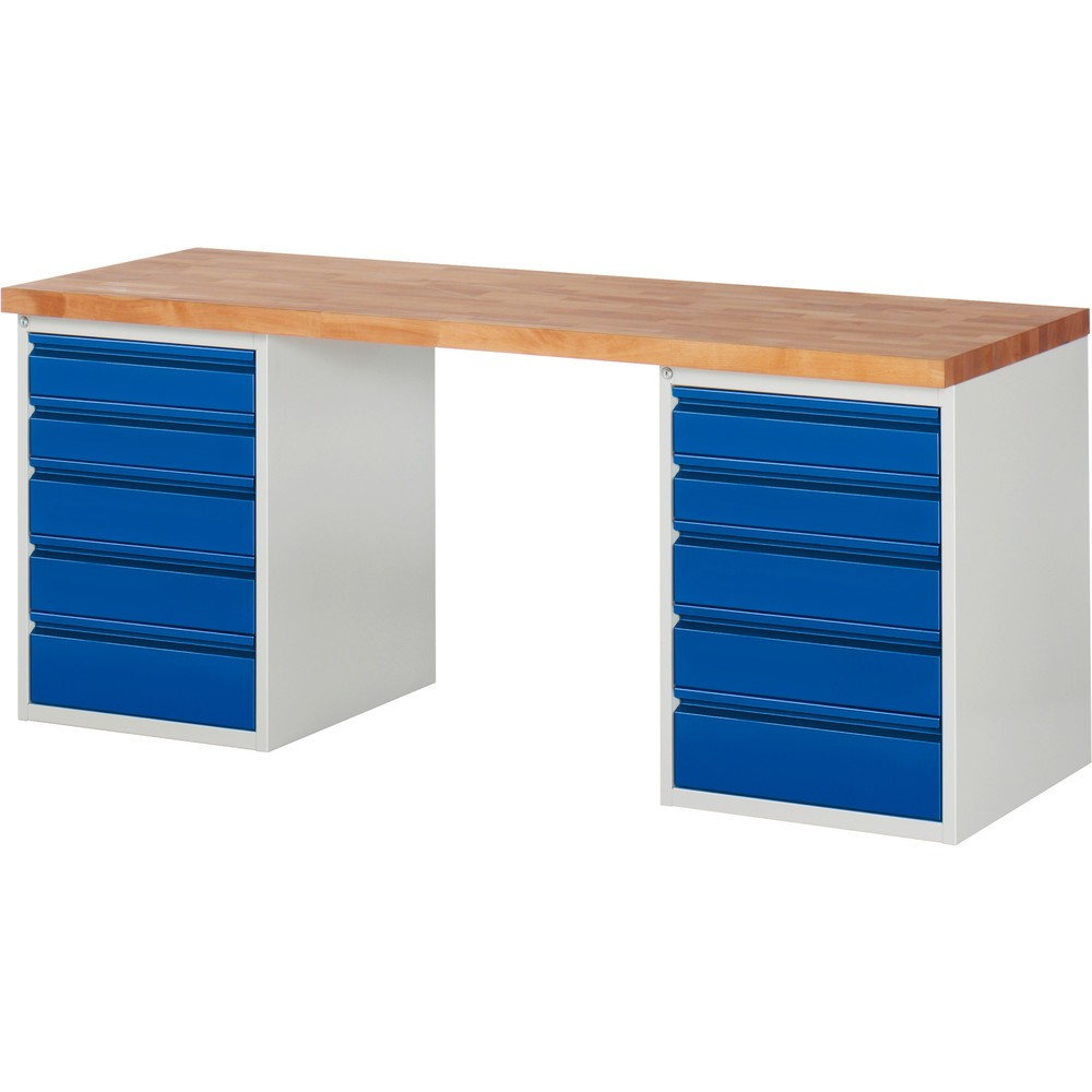 Product afbeelding: Werkbank RAU serie 7000, 2 kasten, hxbxd 840 x 1.500 x 700 mm, 10 lades 4 x 120 mm, 4 x 150 mm, 2 x 180 mm
