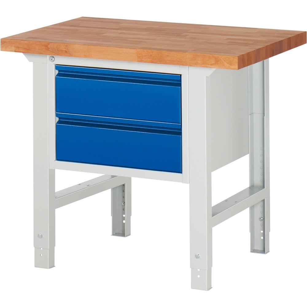 Product afbeelding: Werkbank RAU serie 7000, 1 kast, hxbxd 790-1.140 x 1.000 x 700 mm, 2 x voor 90% uittrekbare lades 2 x 180 mm