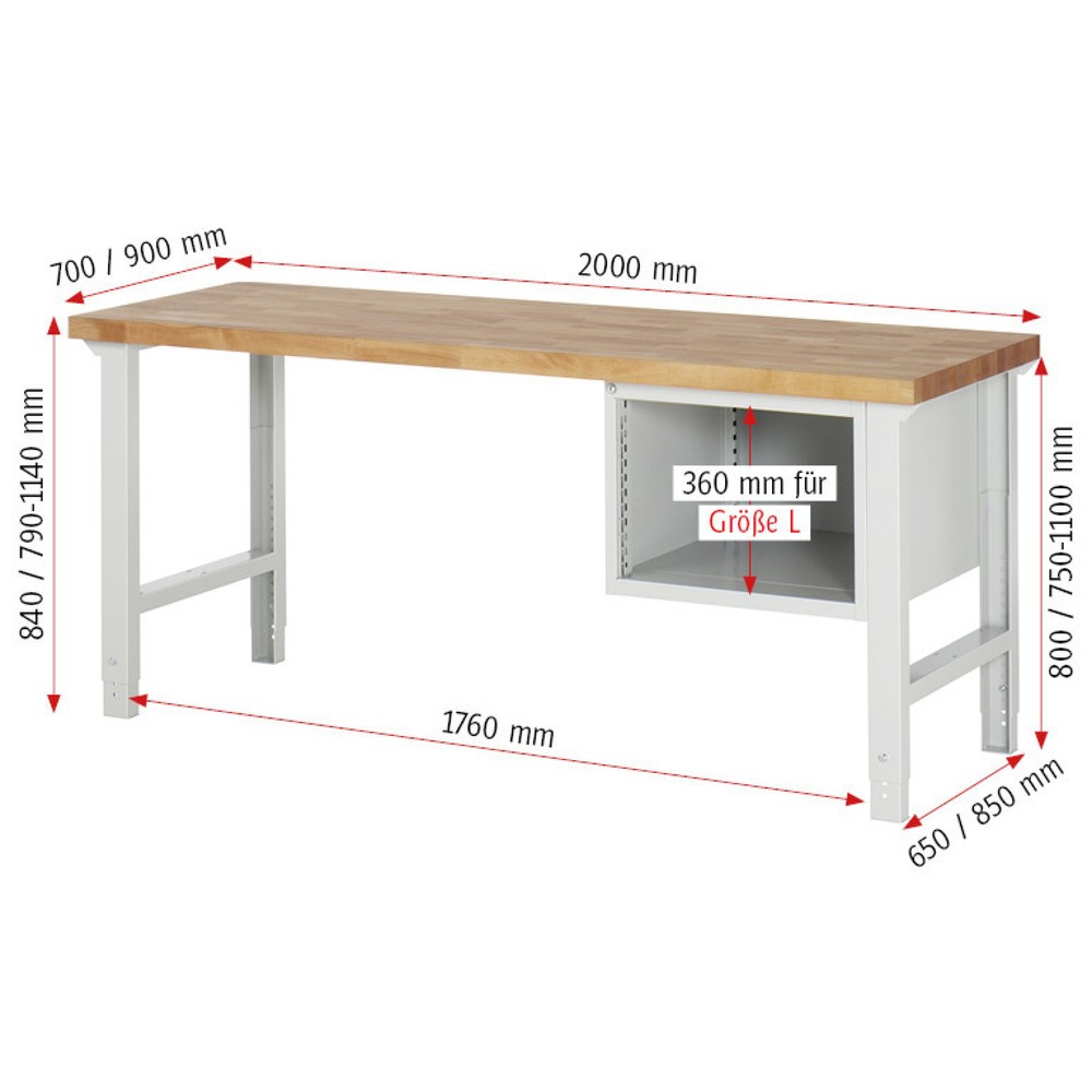 Productafbeelding nr. 5: Werkbank RAU serie 7000, 1 kast, hxbxd 840 x 2.000 x 900 mm, 2 x voor 90% uittrekbare lades 2 x 180 mm