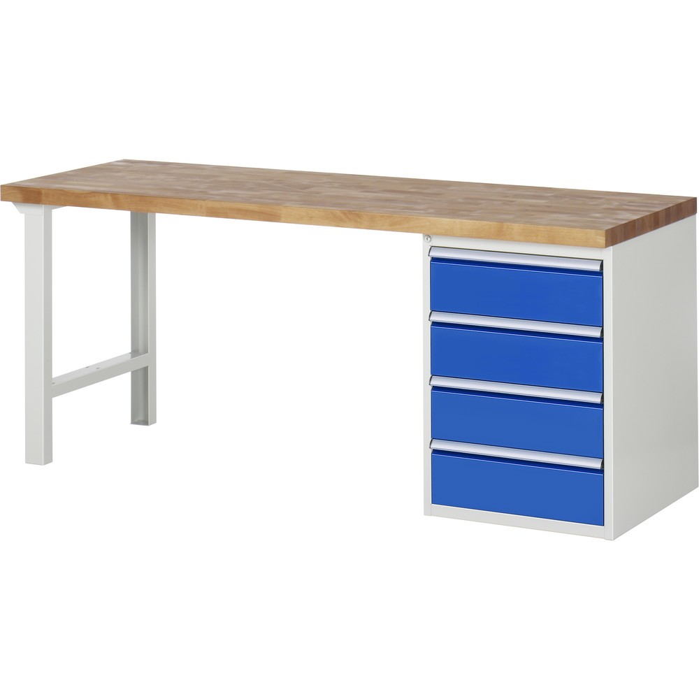 Product afbeelding: RAU werkbank serie 7000, h x b x d 890 x 2.000 x 700 mm, 1 onderbouwkast rechts, met 4 lades