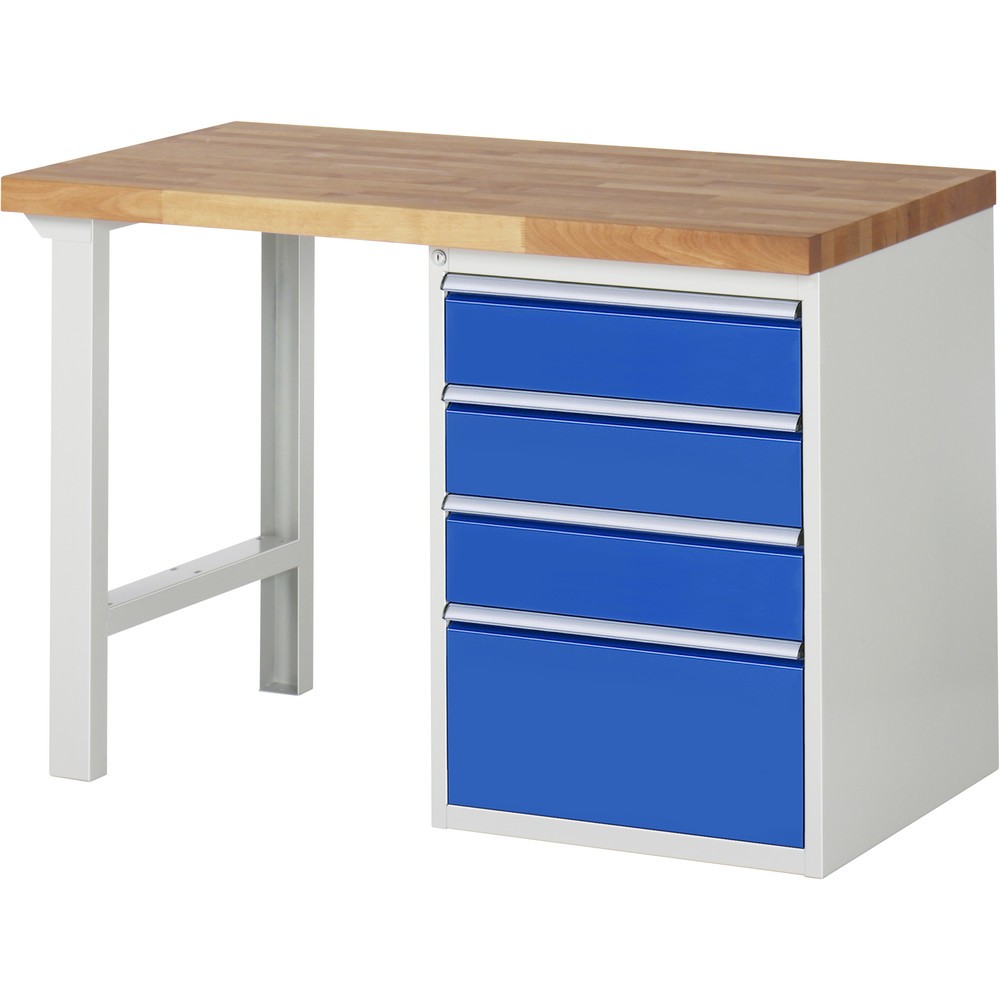 Product afbeelding: RAU werkbank serie 7000, h x b x d 890 x 1.250 x 700 mm, 1 onderbouwkast rechts, met 4 lades