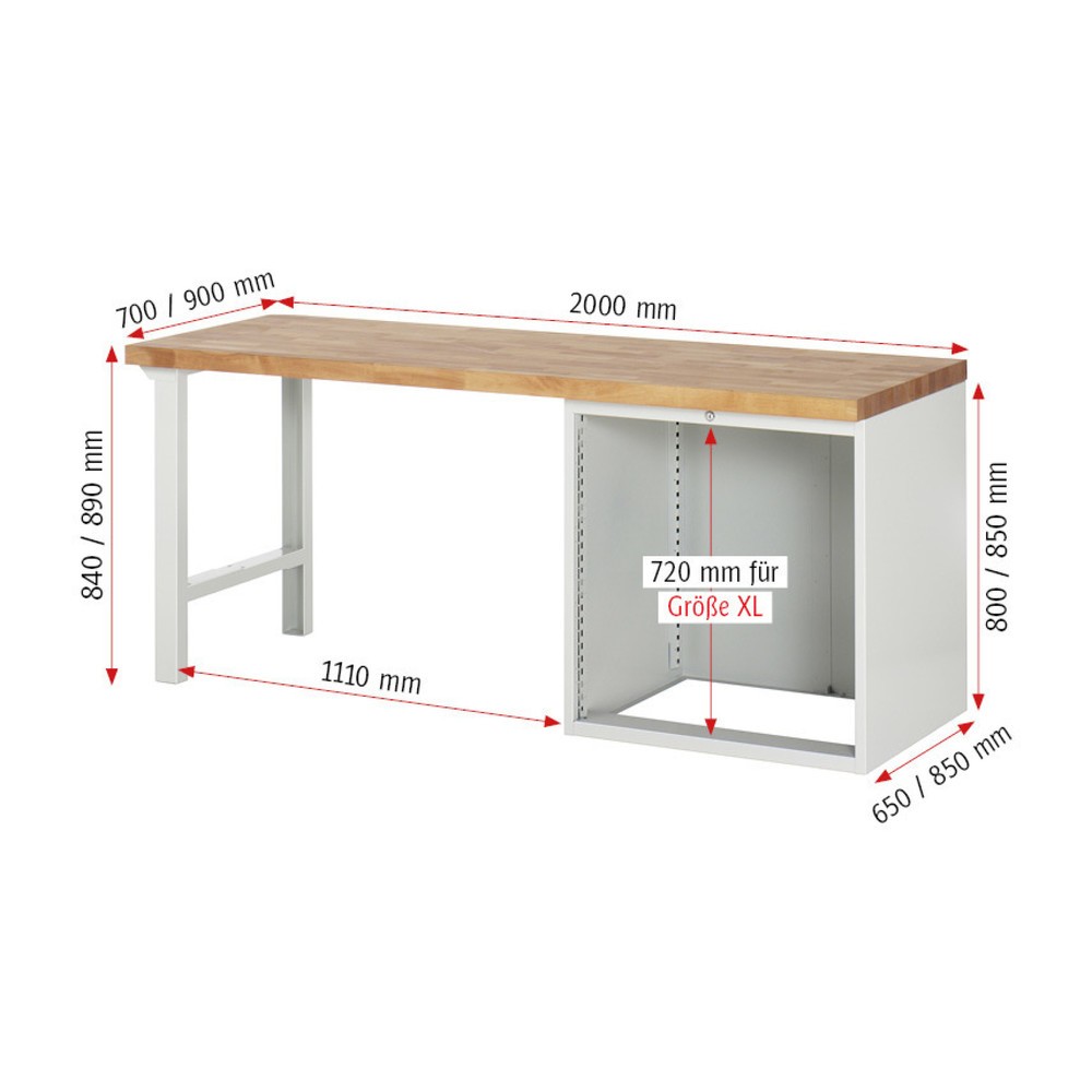 Productafbeelding nr. 7: Werkbank RAU serie 7000, 1 kast, hxbxd 890 x 2.000 x 900 mm, 5 x voor 100% uittrekbare lades 2 x 120, 2 x 150, 1 x 180 mm, draagvermogen lade 100 kg
