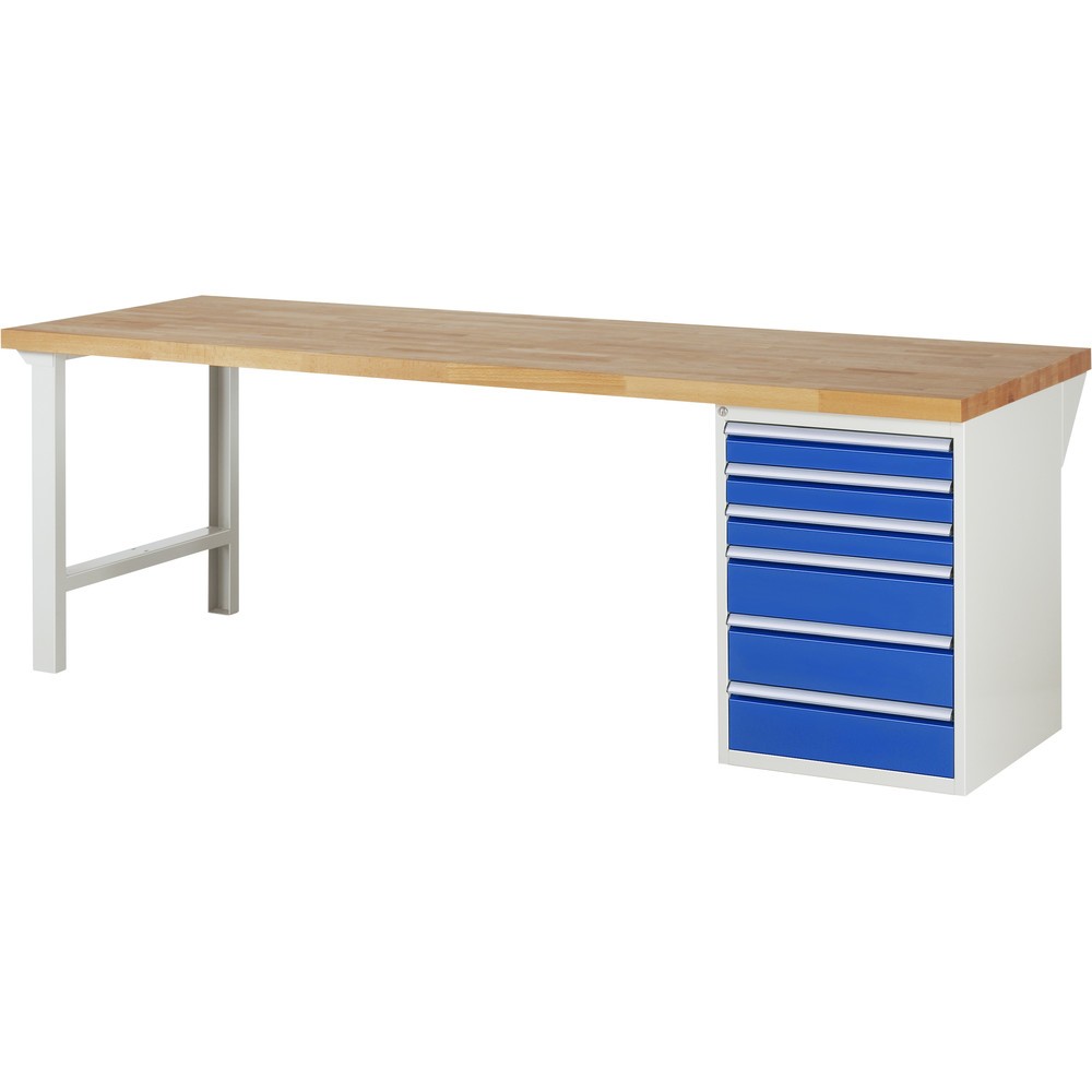Product afbeelding: RAU werkbank serie 7000, h x b x d 890 x 2.500 x 900 mm, 1 onderbouwkast rechts, met 6 lades
