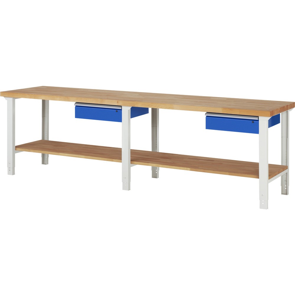 Product afbeelding: RAU werkbank serie 7000, h x b x d 790-1.140 x 3.000 x 700 mm, legbord onderaan, met 2 lades