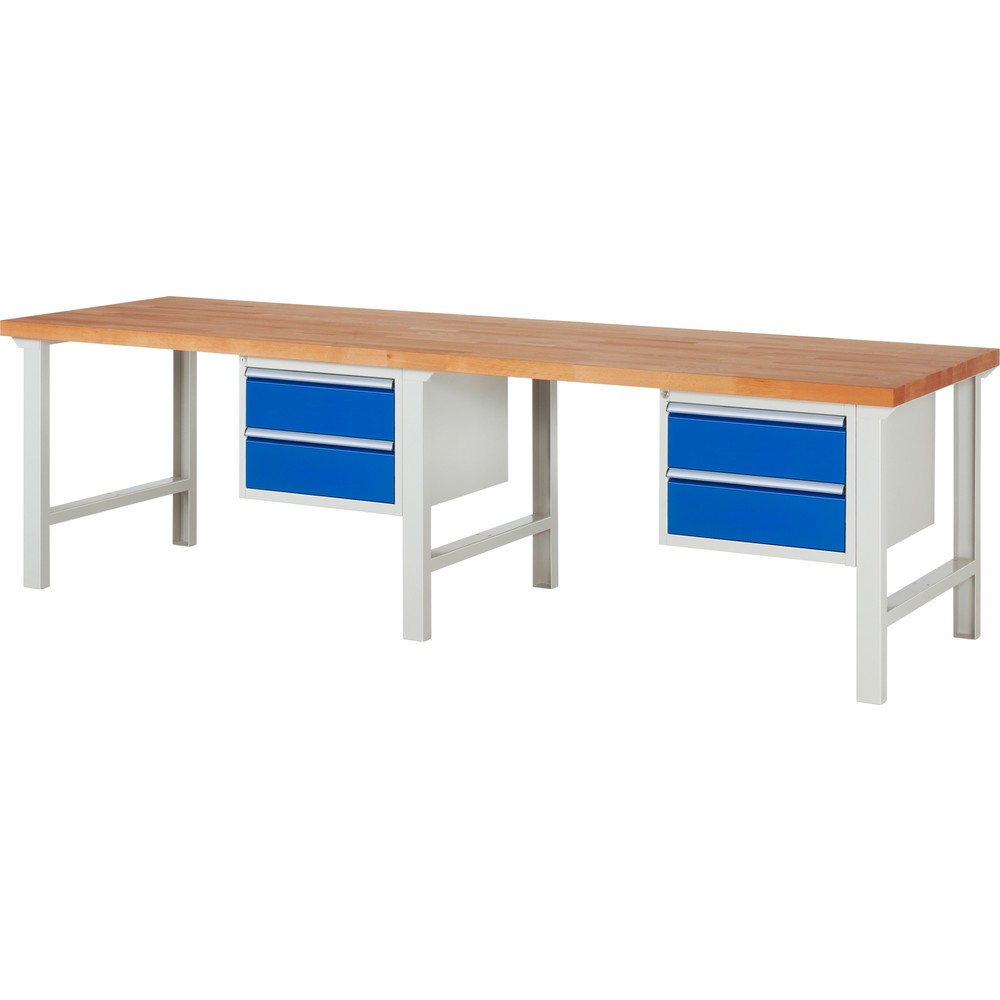 Product afbeelding: Werkbank RAU serie 7000, 2 kasten, hxbxd 840 x 3.000 x 900 mm, 4 x voor 100% uittrekbare lades 4 x 180 mm