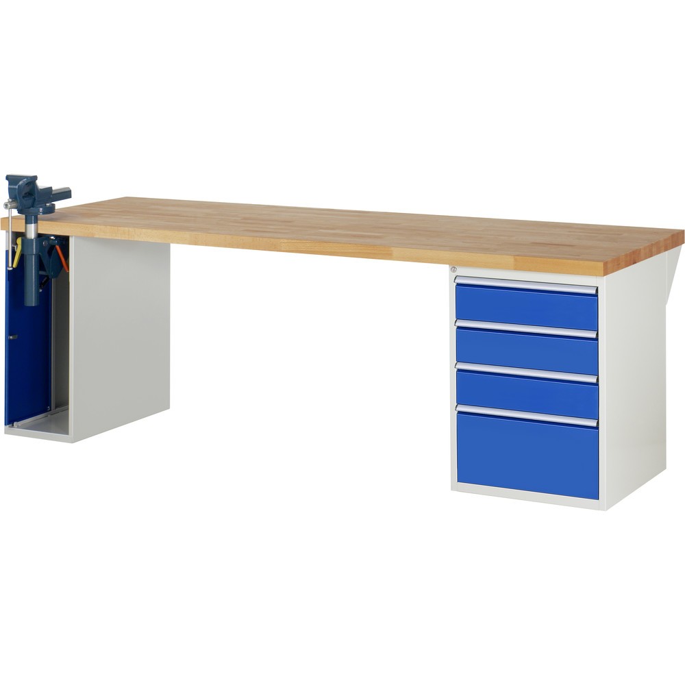 Product afbeelding: Werkbank RAU serie 7000, 2 kasten, hxbxd 890 x 2.500 x 900 mm, 4 x voor 100% uittrekbare lades, draagvermogen lade 100 kg