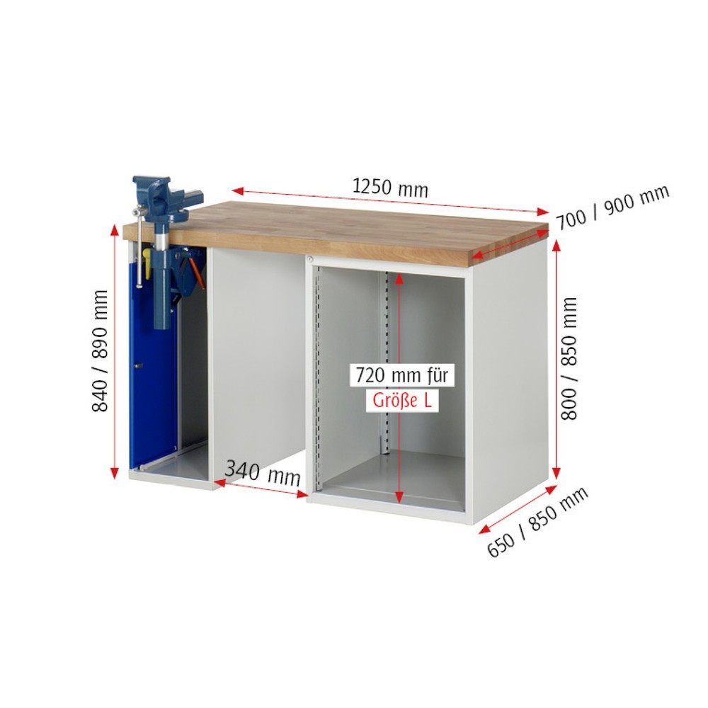 Productafbeelding nr. 8: Werkbank RAU serie 7000, 2 kasten, hxbxd 890 x 1.250 x 900 mm, 4 x voor 100% uittrekbare lades, draagvermogen lade 100 kg