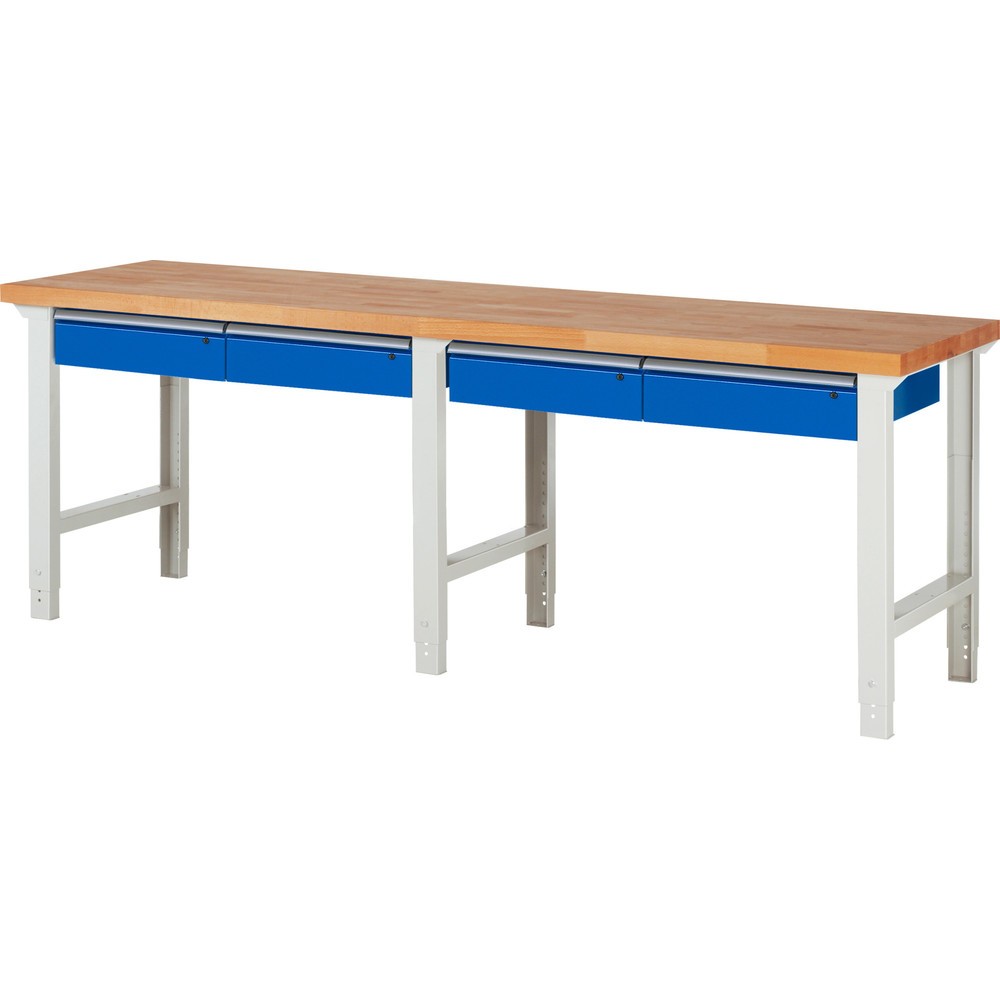 Product afbeelding: Werkbank RAU serie 7000, hxbxd 790-1.140 x 2.500 x 700 mm, 4 lades 4 x 150 mm