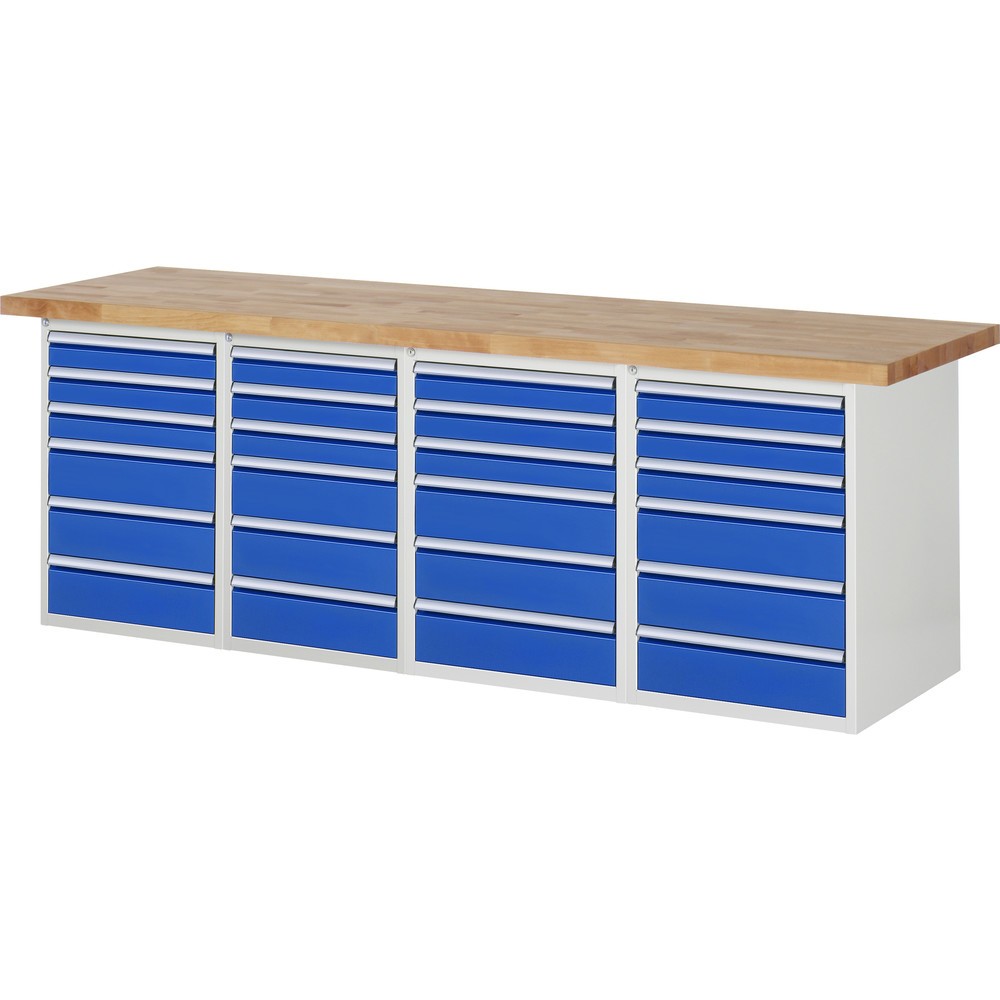 Product afbeelding: RAU werkbank serie 7000, h x b x d 890 x 2.500 x 700 mm, 4 onderbouwkasten, met telkens 6 lades