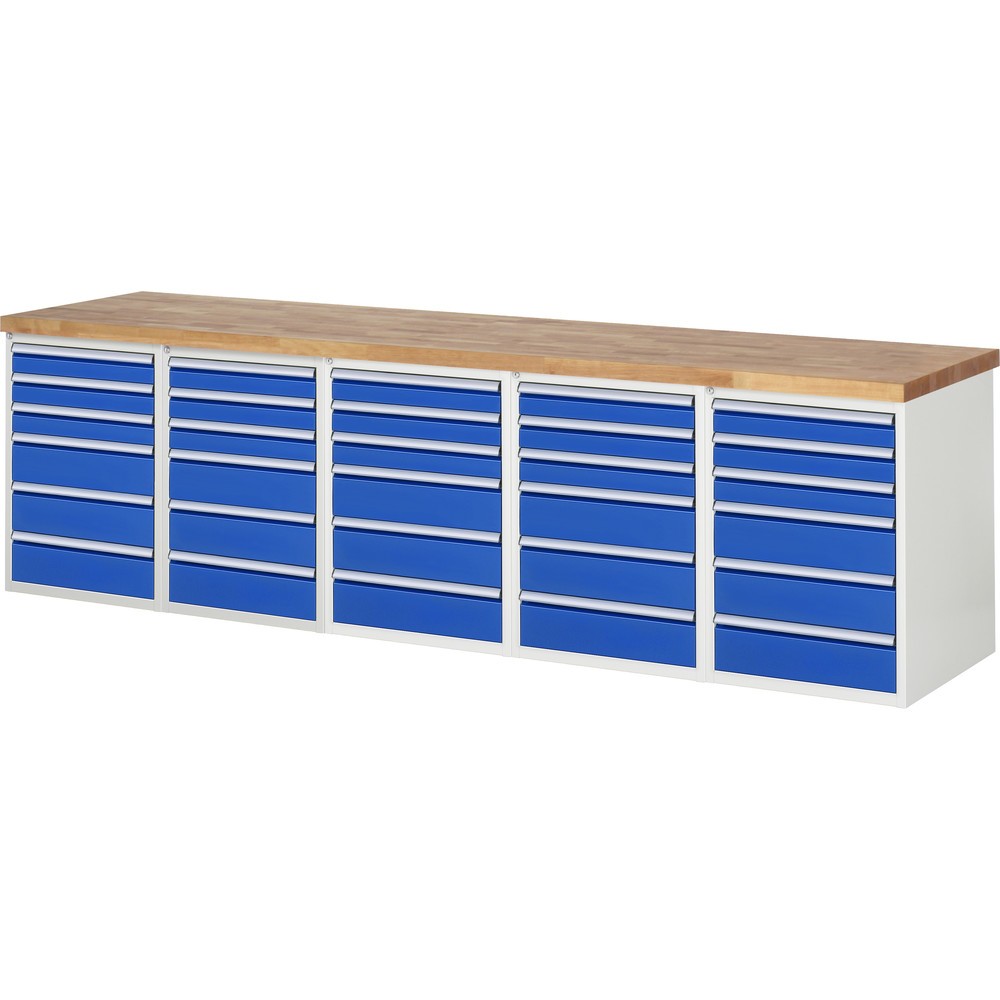 Product afbeelding: Werkbank RAU serie 7000, 5 kasten, hxbxd 890 x 3.000 x 700 mm, 30 lades 15 x 90 mm, 15 x 150 mm