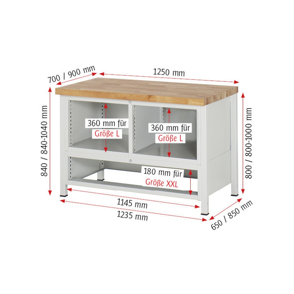 Productafbeelding nr. 8: Werkbank RAU serie 8000, 1 driedubbele kast, 1 draaideur, hxbxd 840 x 1.250 x 700 mm, 5 x voor 90% uittrekbare lades