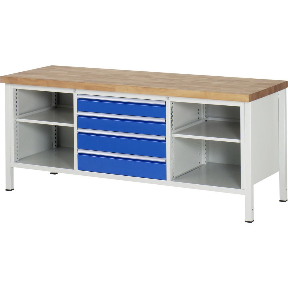 Product afbeelding: Werkbank RAU serie 8000, 1 driedubbele kast, 2 legborden, hxbxd 840-1.040 x 2.000 x 700 mm, 4 x voor 90% uittrekbare lades, draagvermogen lade 75 kg