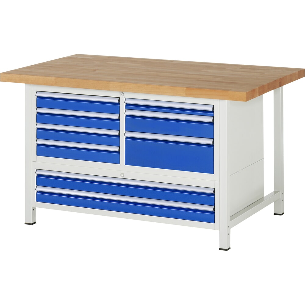 Product afbeelding: Werkbank RAU serie 8000, 1 driedubbele kast, hxbxd 840 x 1.500 x 900 mm, 9 x voor 90% uittrekbare lades, 2 XXL lades onder