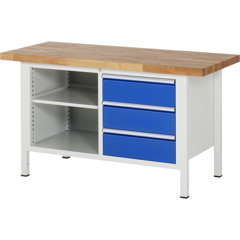 Product afbeelding: Werkbank RAU serie 8000, 1 dubbele kast, 1 legbord, hxbxd 840 x 1.500 x 700 mm, 3 x voor 100% uittrekbare lades