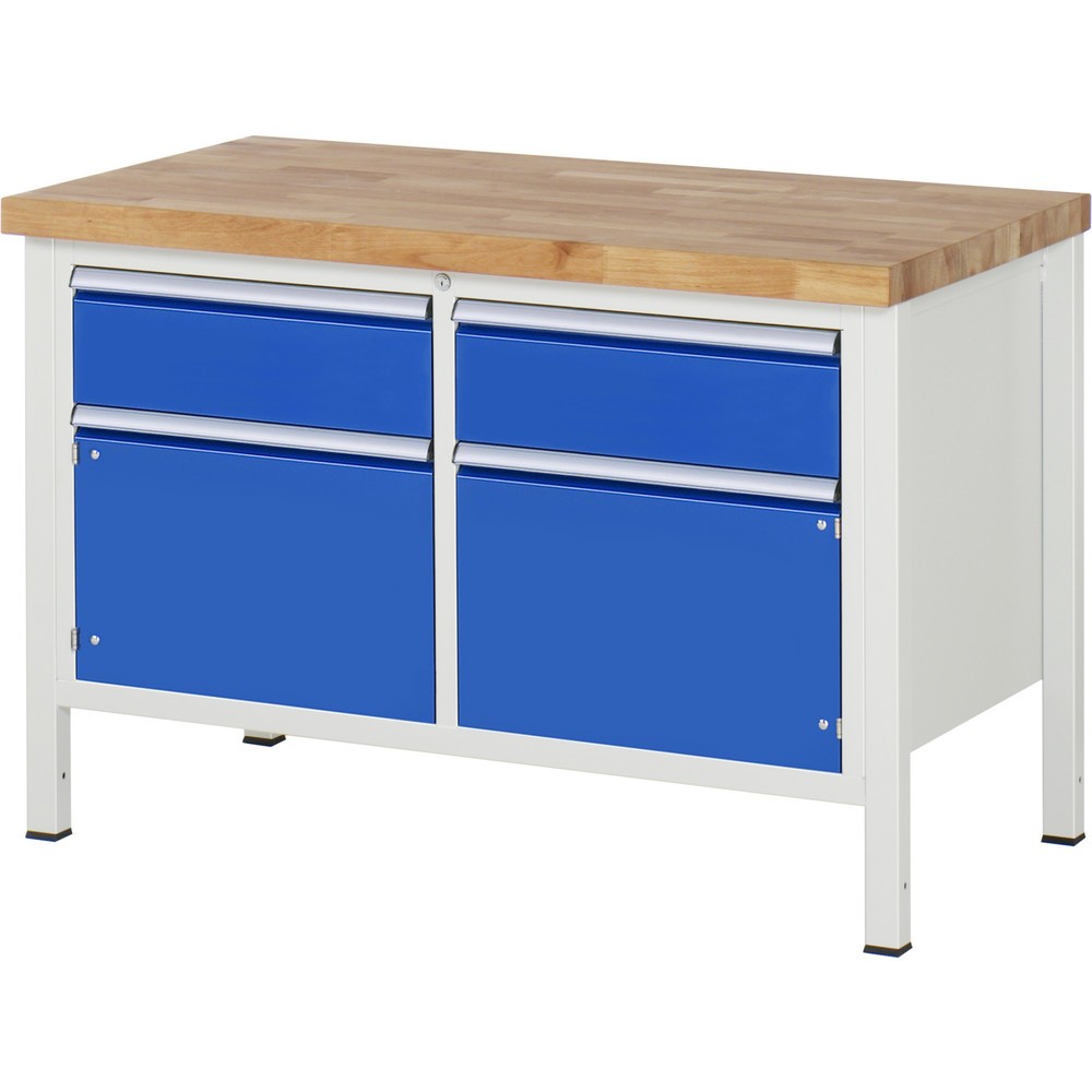 Product afbeelding: Werkbank RAU serie 8000, 1 dubbele kast, 2 draaideuren, hxbxd 840-1.040 x 1.250 x 700 mm, 2 lades