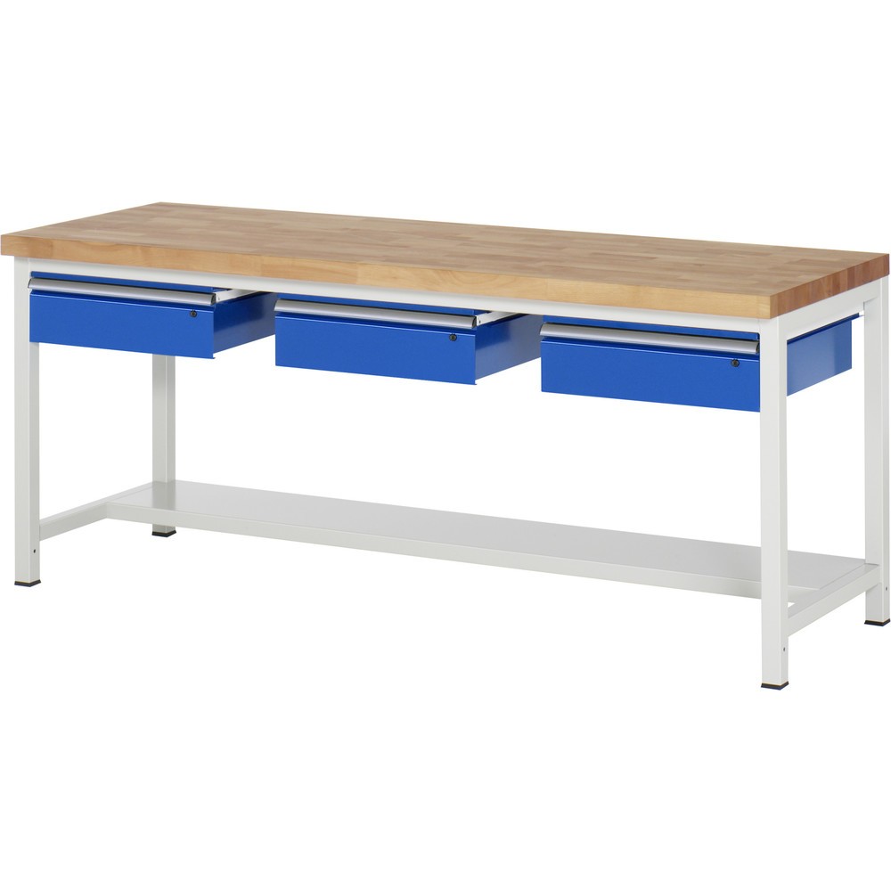 Product afbeelding: Werkbank RAU serie 8000, hxbxd 840 x 2.000 x 700 mm, 3 lades, 1 legbord diepte 320 mm