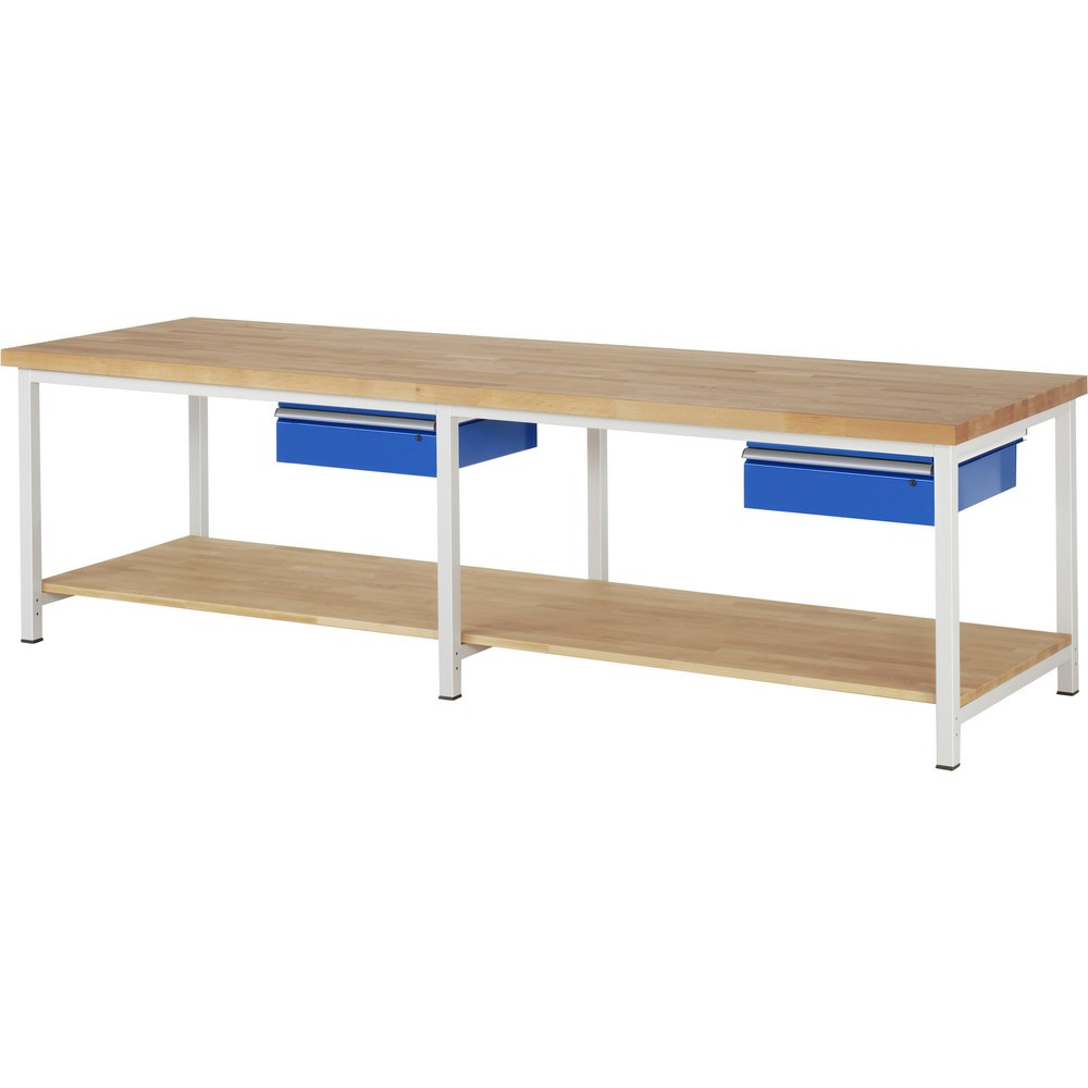 Product afbeelding: RAU werkbank serie 8000, h x b x d 840-1.040 x 3.000 x 900 mm, 2 lades, legbord onderaan