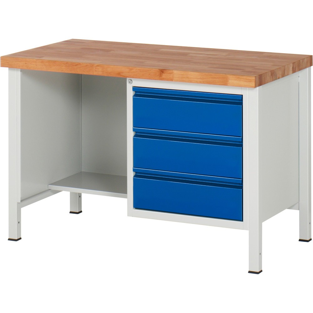 Product afbeelding: Werkbank RAU serie 8000, 1 legbord, hxbxd 840-1.040 x 1.250 x 700 mm, 3 lades