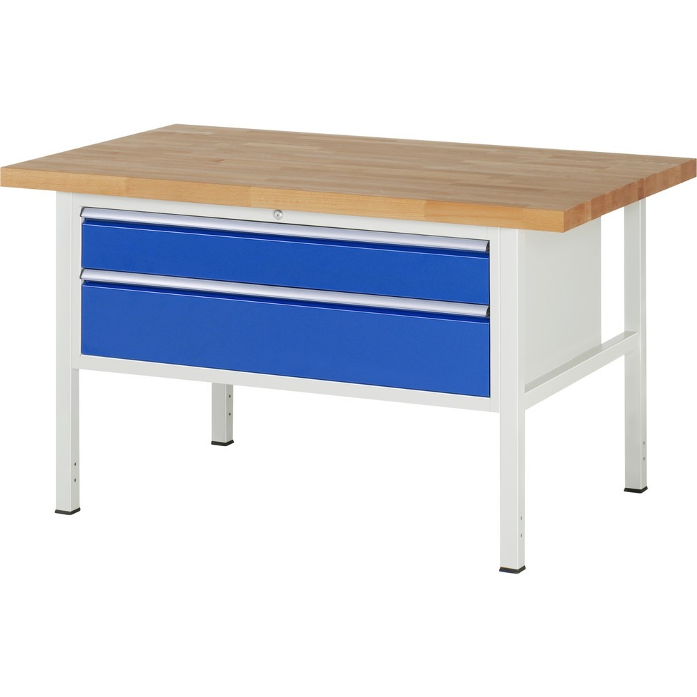 Product afbeelding: Werkbank RAU serie 8000, hxbxd 840-1.040 x 1.500 x 900 mm, 2 x voor 90% uittrekbare lades, 1 x 150, 1 x 210 mm, draagvermogen lade 50 kg