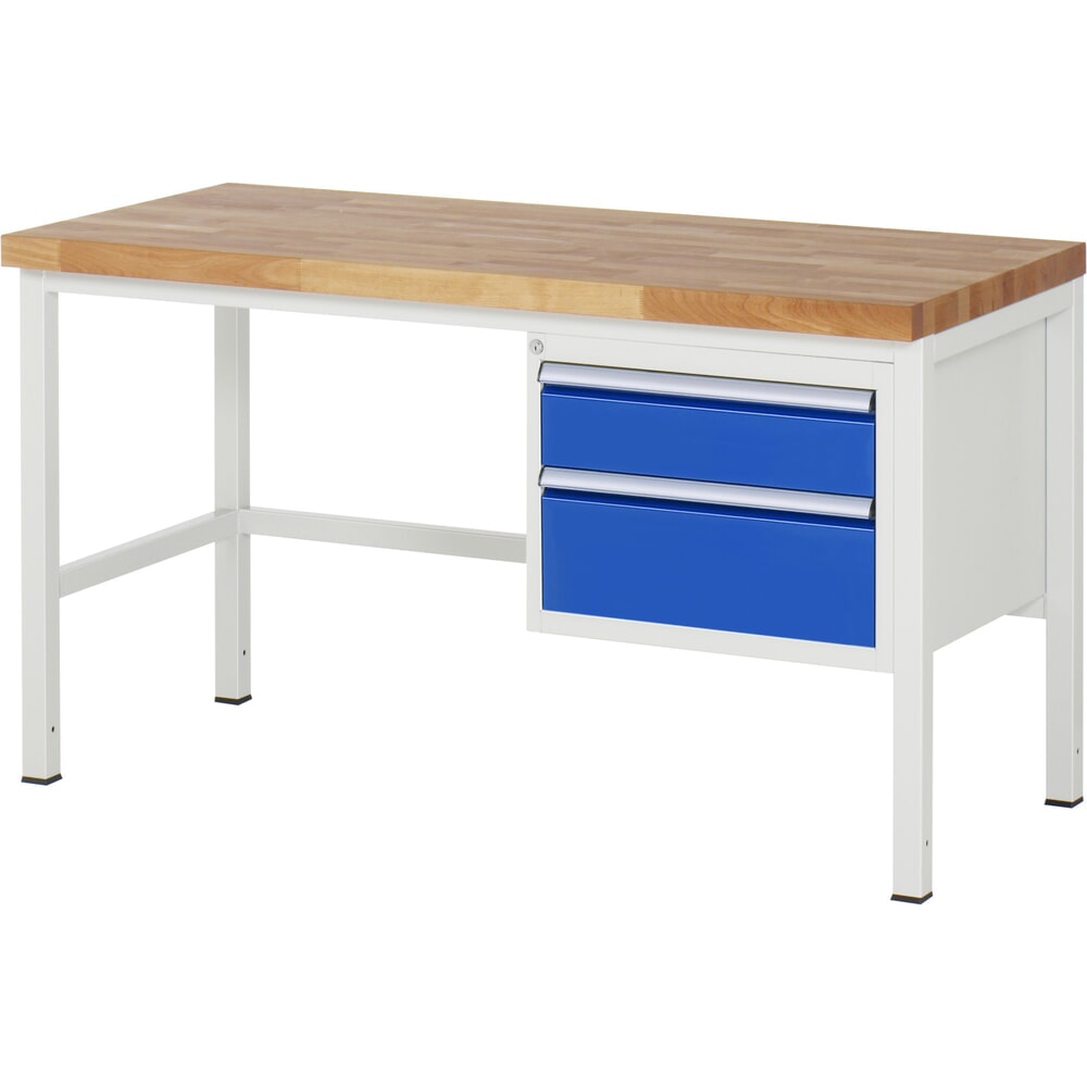 Product afbeelding: Werkbank RAU serie 8000, hxbxd 840-1.040 x 1.500 x 700 mm, 2 x voor 90% uittrekbare lades, 1 x 150, 1 x 210 mm, draagvermogen lade 100 kg