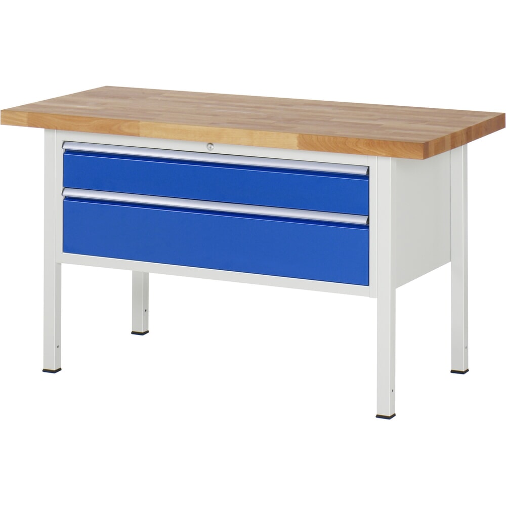 Product afbeelding: Werkbank RAU serie 8000, hxbxd 840-1.040 x 1.500 x 700 mm, 2 x voor 90% uittrekbare lades, 1 x 150, 1 x 210 mm, draagvermogen lade 50 kg