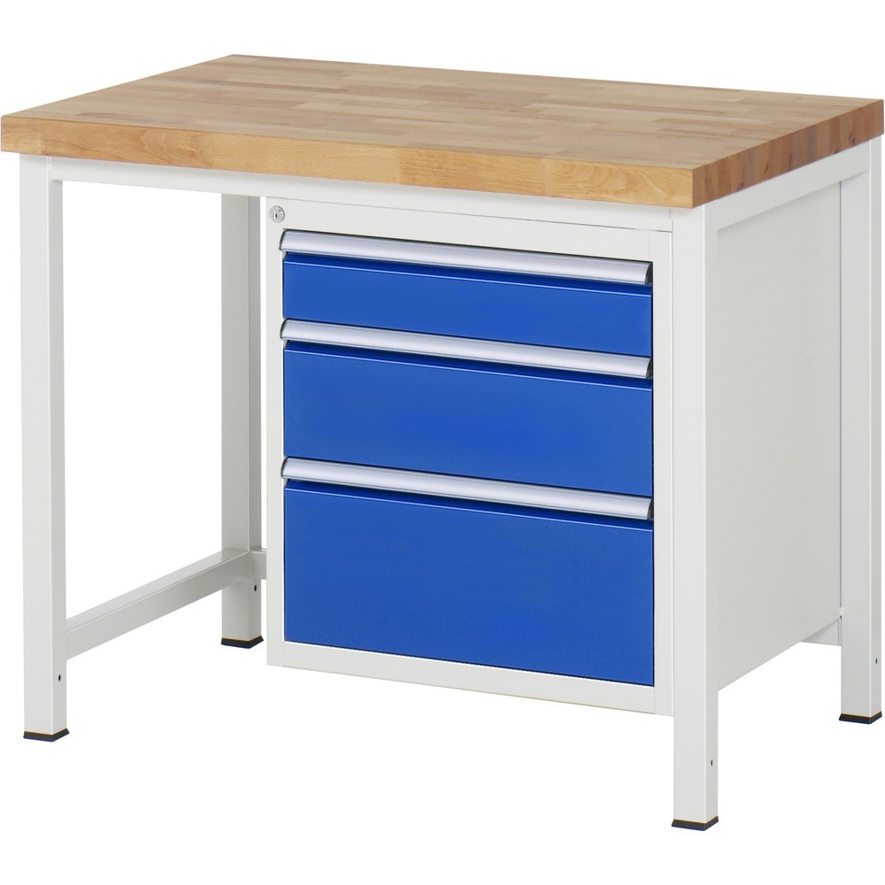 Product afbeelding: RAU werkbank serie 8000, h x b x d 840-1.040 x 1.000 x 700 mm, 1 onderbouwkast rechts, met 3 lades