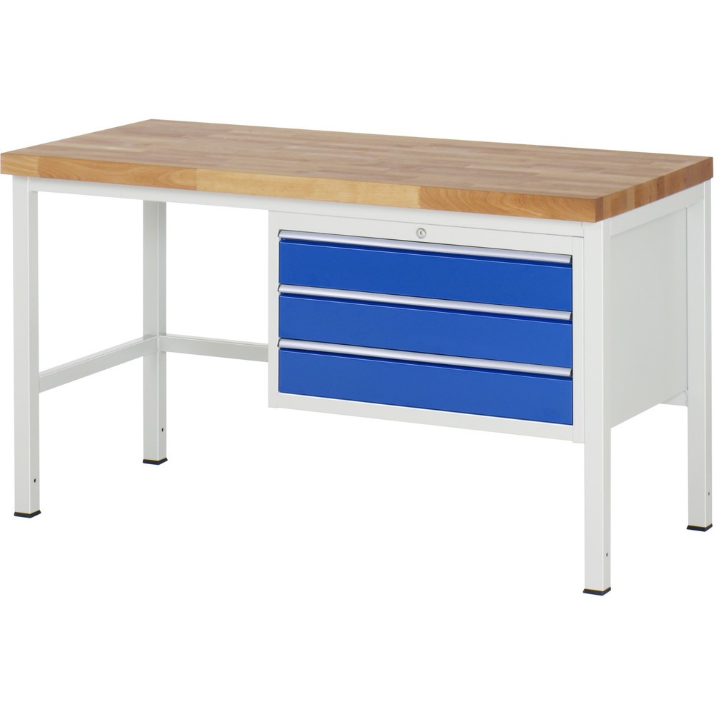 Product afbeelding: Werkbank RAU serie 8000, hxbxd 840-1.040 x 1.500 x 700 mm, 3 x voor 100% uittrekbare lades, 3 x 120 mm, draagvermogen lade 75 kg