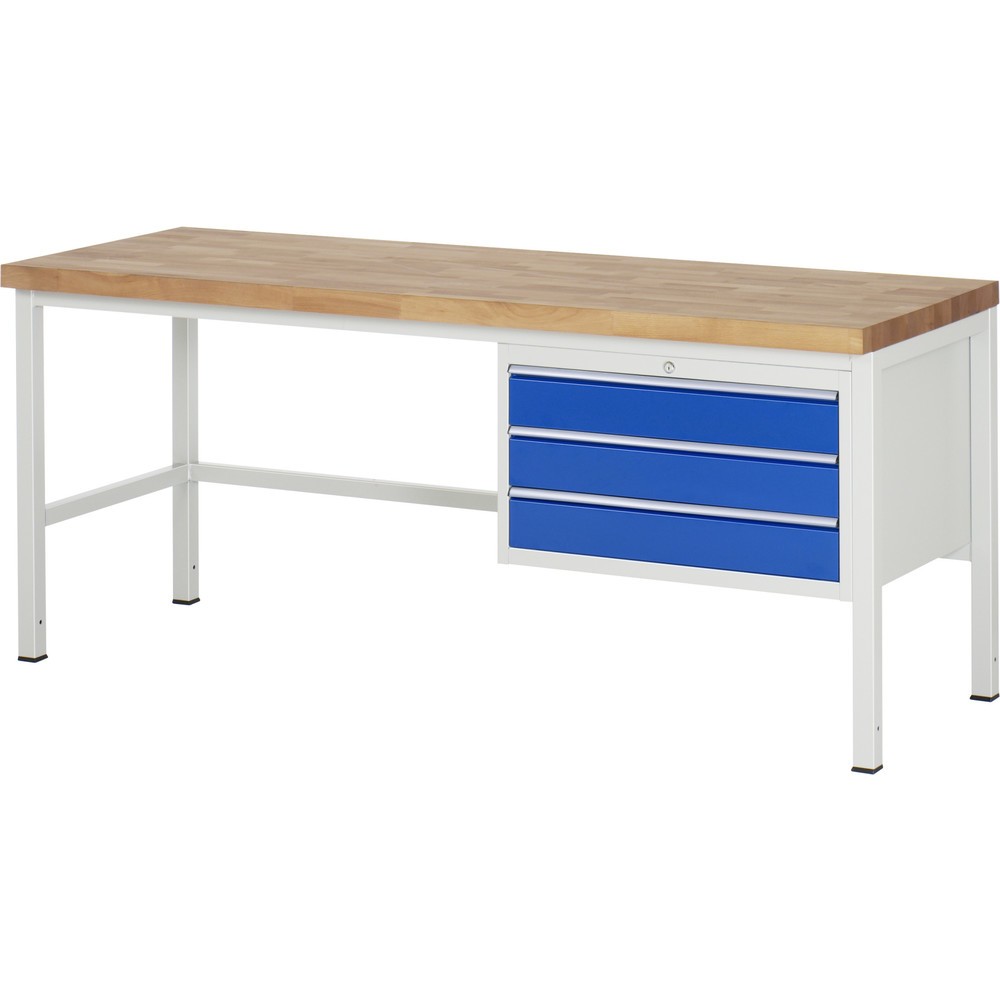 Product afbeelding: Werkbank RAU serie 8000, hxbxd 840 x 2.000 x 700 mm, 3 x voor 100% uittrekbare lades, 3 x 120 mm, draagvermogen lade 75 kg