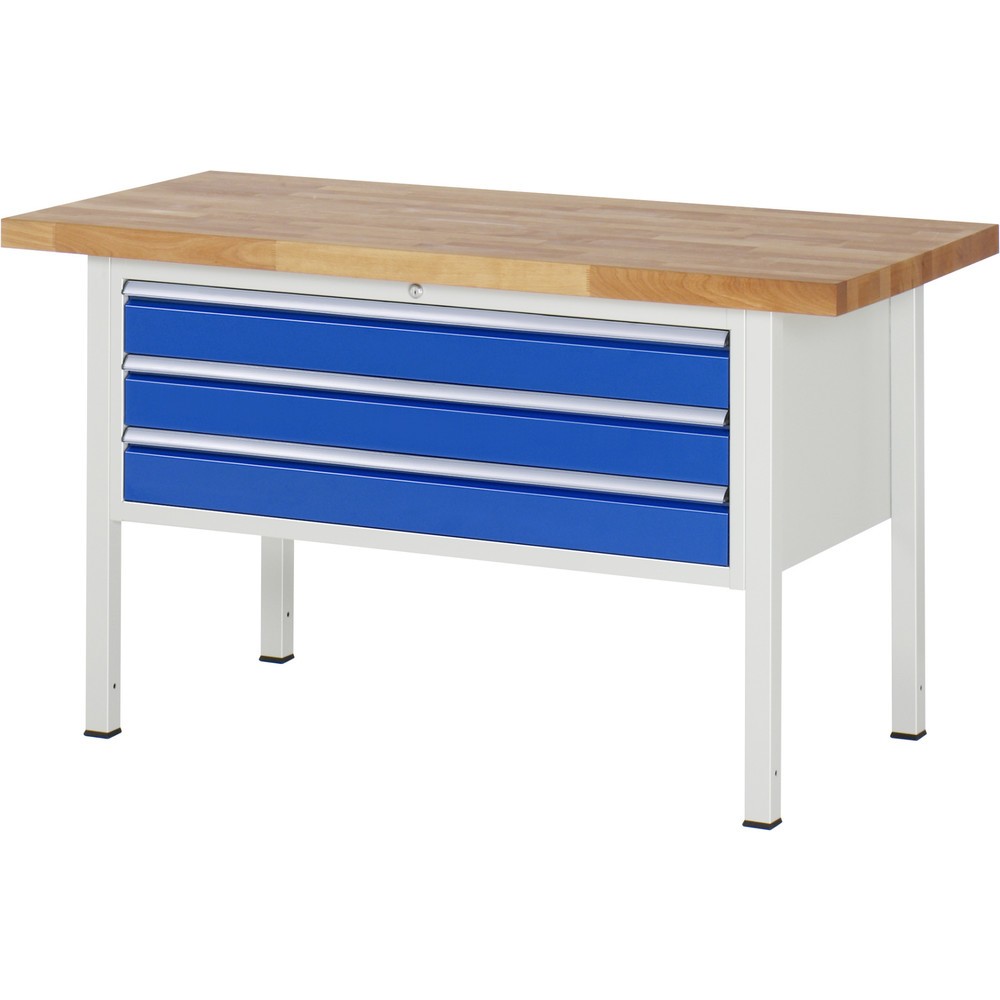 Product afbeelding: Werkbank RAU serie 8000, hxbxd 840 x 1.500 x 700 mm, 3 x voor 100% uittrekbare lades, 3 x 120 mm, draagvermogen lade 50 kg