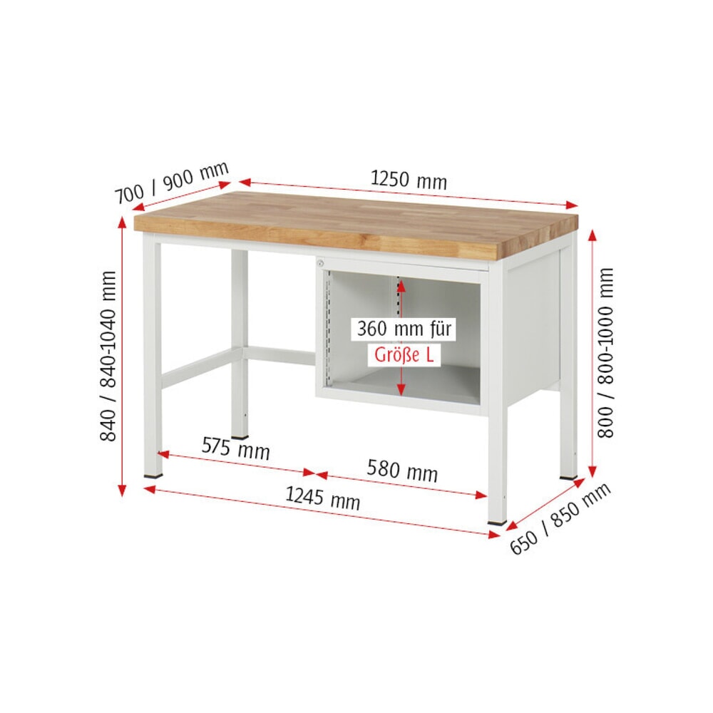 Productafbeelding nr. 5: Werkbank RAU serie 8000, hxbxd 840 x 1.250 x 700 mm, 2 x voor 90% uittrekbare lades, 2 x 180 mm, draagvermogen lade 100 kg