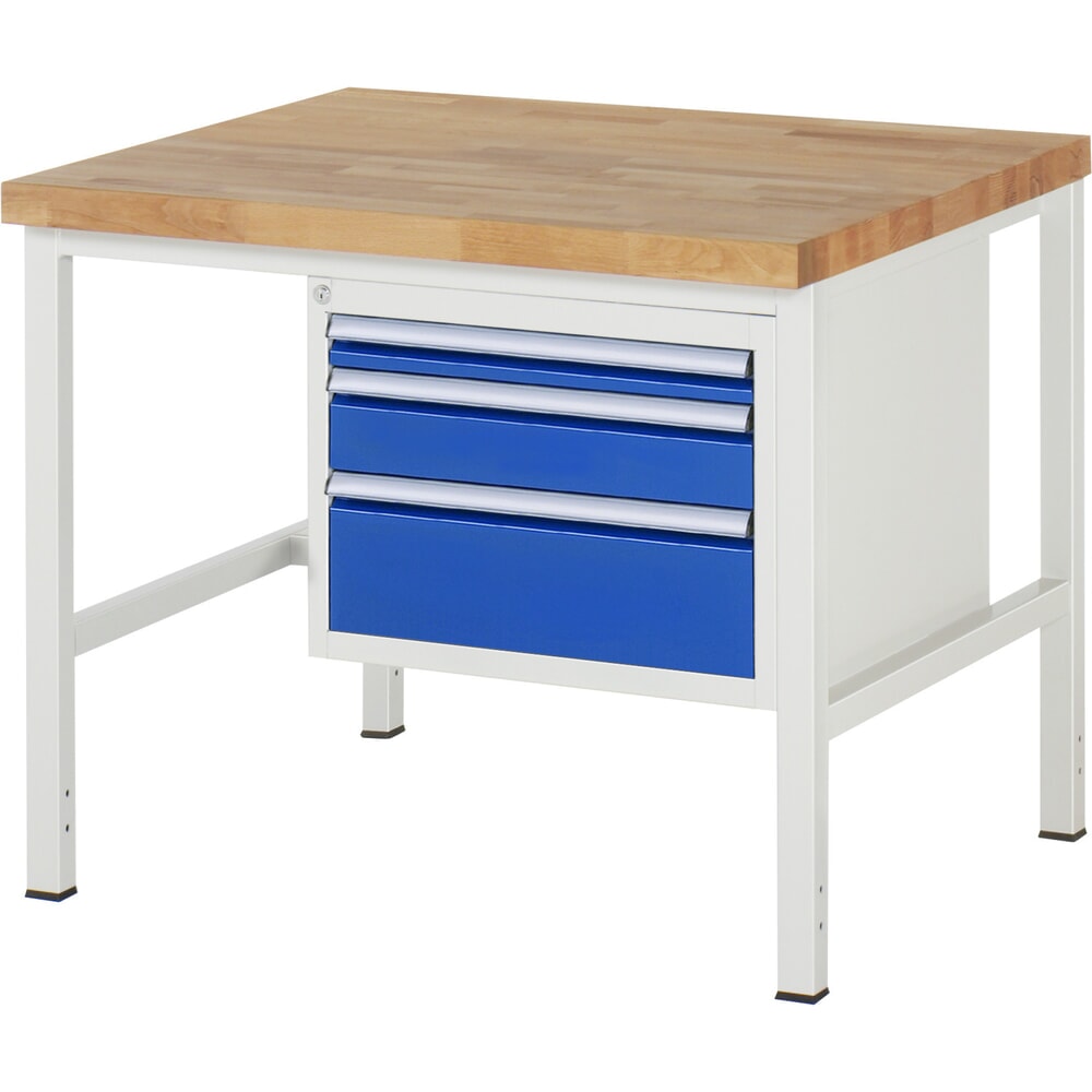 Product afbeelding: Werkbank RAU serie 8000, hxbxd 840-1.040 x 1.000 x 900 mm, 3 x voor 90% uittrekbare lades, 1 x 60, 1 x 120, 1 x 180 mm, draagvermogen lade 100 kg