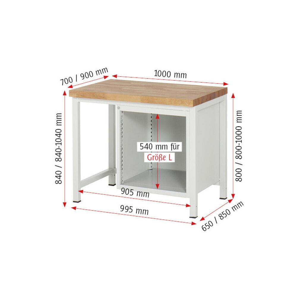 Productafbeelding nr. 8: Werkbank RAU serie 8000, 1 draaideur, hxbxd 840-1.040 x 1.000 x 700 mm, 1 lade, 1 draaideur